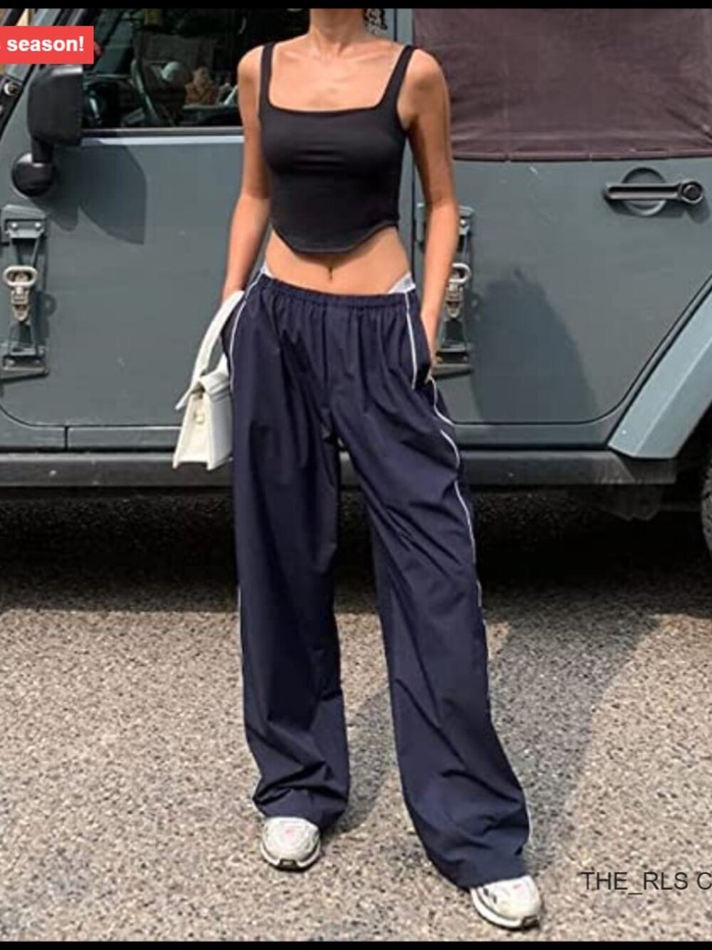 Polyester Baggy Parachute Pants with Drawstring Legs - Picture 3 of 7